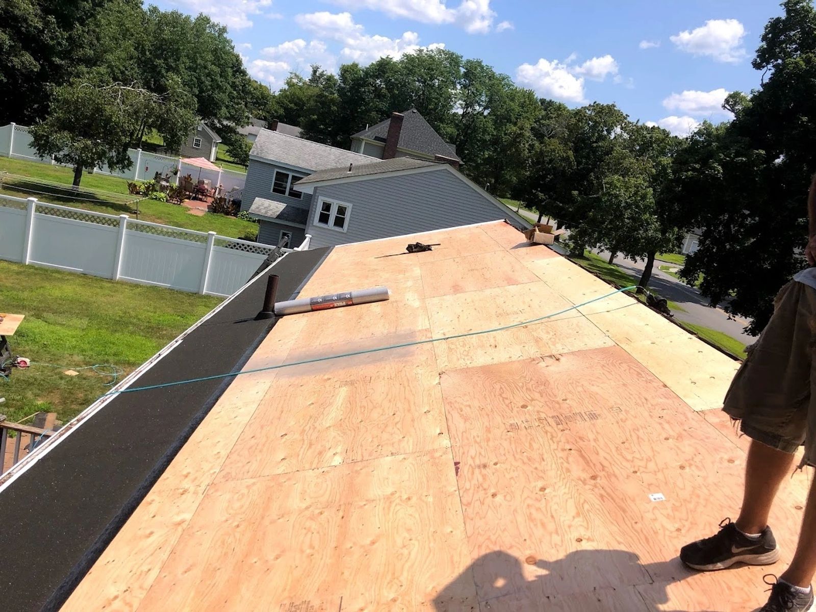 Fresh roof plywood decking installed